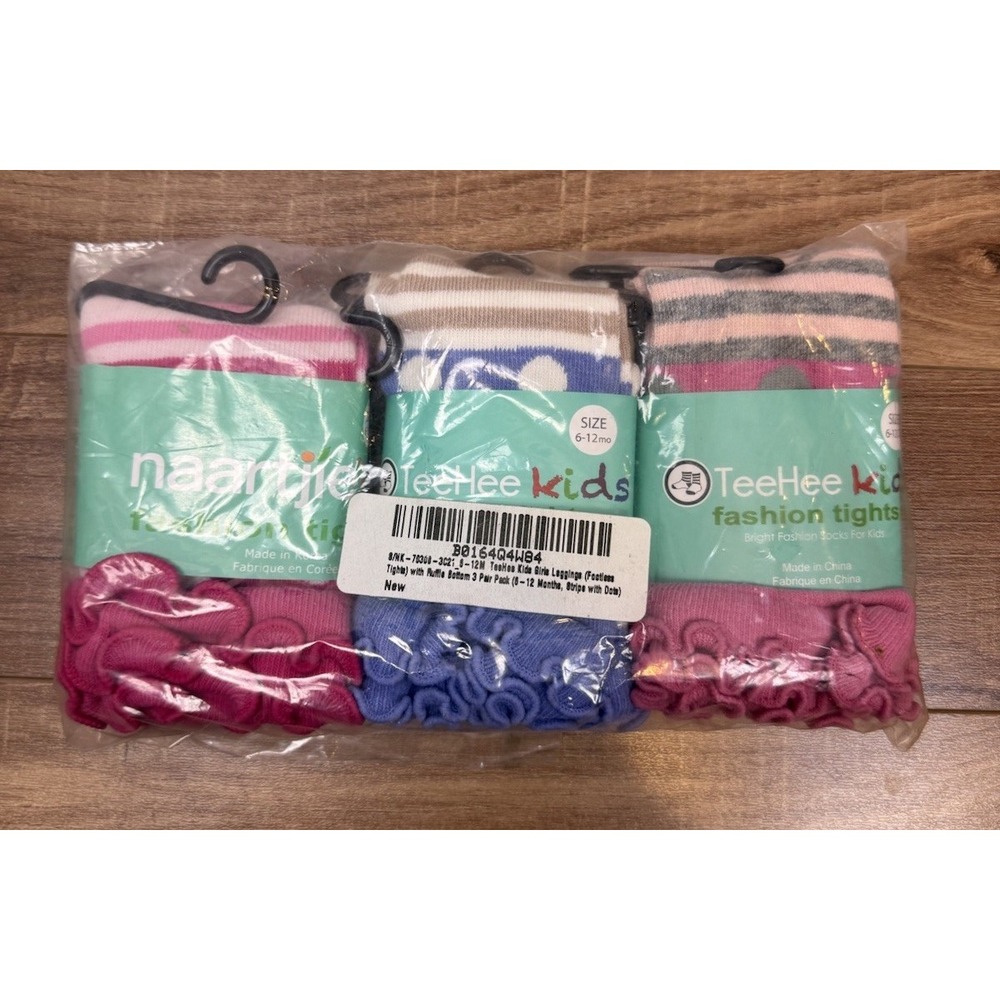 TeeHee Little Girls Fashion Cotton Tights 3 Pair Pack (Stripes & Dot) 6-12 month